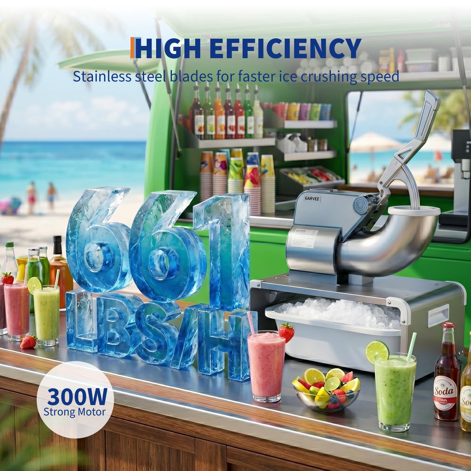 Garvee Ice Shaver Machine, 661 lbs/H 1450 RPM Countertop Shaved Ice Machine with Ice Shovel for Home & Commercial Use (300W)