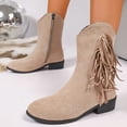 thumbnail image 2 of WRKEKC Womens Boots Warm Wide Width Fall Winter Vintage Fringe Suede Side Zipper Chunky Heel Mid Calf Boots, 2 of 9