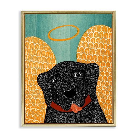Dog Angel with Yellow Wings Gold Framed Floater Canvas Wall Art, design by Stephen Huneck