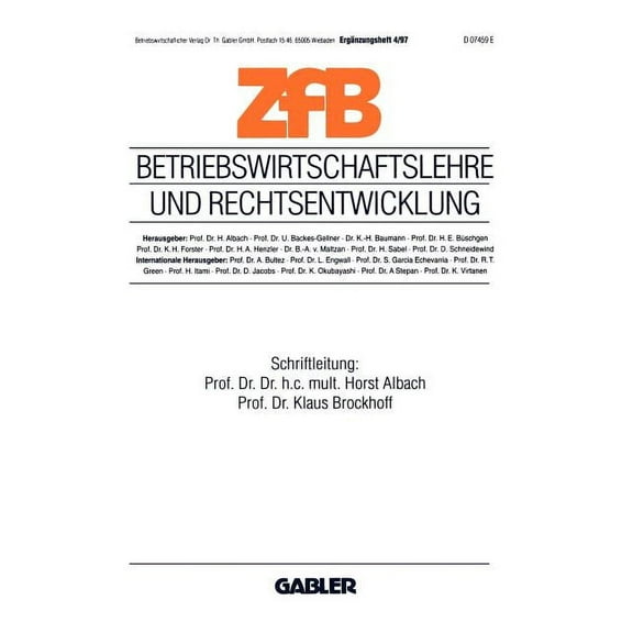 Zfb Special Issue Betriebswirtschaftslehre Und Rechtsentwicklung, (Paperback)