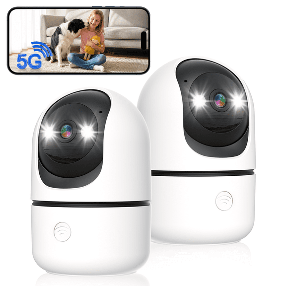 Indoor Camera 5G&2.4G WiFi Cameras for Home Security Instant 911 Alert, 360 Pan/Tilt Baby Monitor/Dog/Pet Camera AI Motion Detection Night Vision, Speaker, US Cloud Storage (2Pack)