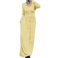 thumbnail image 2 of Fangasis Women Dress Solid Color Maxi Dresses Long Sleeve Ladies Sexy Slim Fit Party Apricot XS, 2 of 6