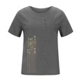 thumbnail image 4 of Mujeres manga corta casual cuello redondo impreso botón suelto túnica camisa blusa tops Pompotops  hkajfhjk470138, 4 of 5