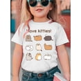 thumbnail image 1 of Girls' Cute Cartoon Kitten Print T-Shirt - Comfortable Round Neck, Short-Sleeved, Cotton for Spring/Summer/Fall, Cat Shirt, Casual Fashion Trend, 1 of 6