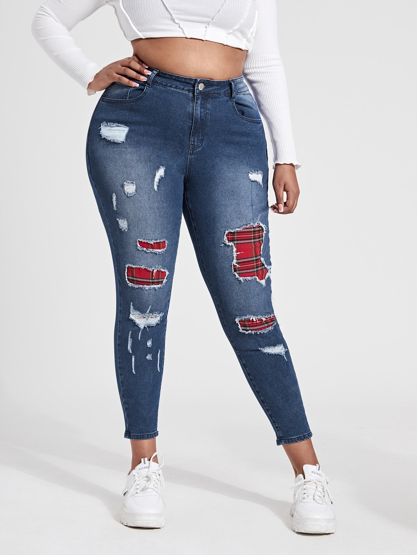 TodTan Womens Ripped Skinny Jeans Hight Waisted Stretch Distressed Denim Pants