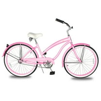 WonderWheels Beach Cruiser Shimano Tx-35 7 Speed Bicycle, Bike, V-Brake Stainless Steel Spokes One Piece Crank Alloy Purple Rims 36 H With Fender - Pink