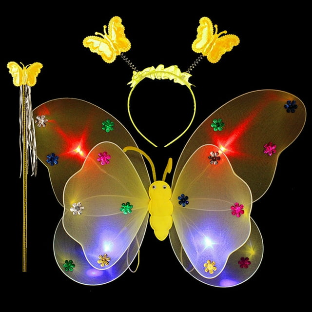 Girls Fairy Costume Set Creative Butterfly Luminous Wing with Wand & Headband