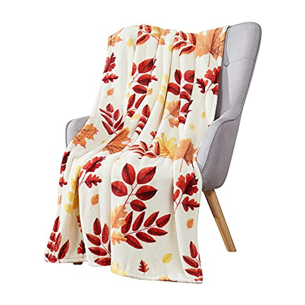 Fall Decor Throw Blanket Colorful Autumn Harvest Hickory Leaves for