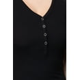 thumbnail image 3 of Saronite Basics V Neck Short Sleeve Henley Knit Shirt Top, Black (Women's), 3 of 4
