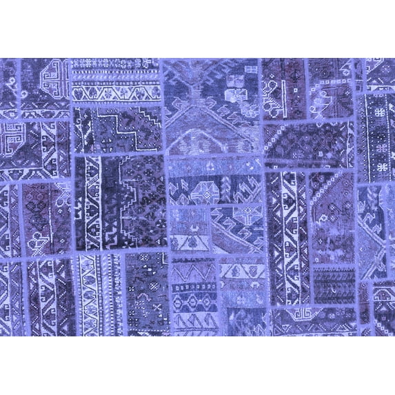 Ahgly Company Indoor Rectangle Patchwork Blue Transitional Area Rugs, 2' x 4'