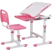 LAZY BUDDY Kids Desk and Chair Set Height Adjustable Children Study Table - Pink
