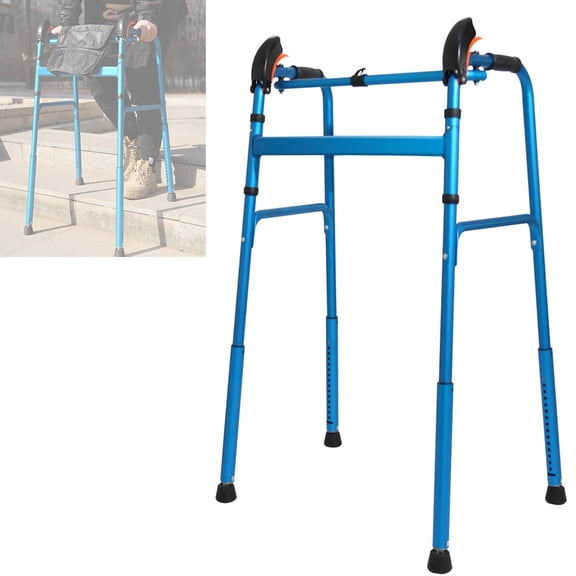 Height Adjustable Portable Stair Climbing Walker for Adults, Lightweight Folding Walkers for Seniors, Walker Without Wheels Support Up to 220lbs, No Assembly Required (Blue)
