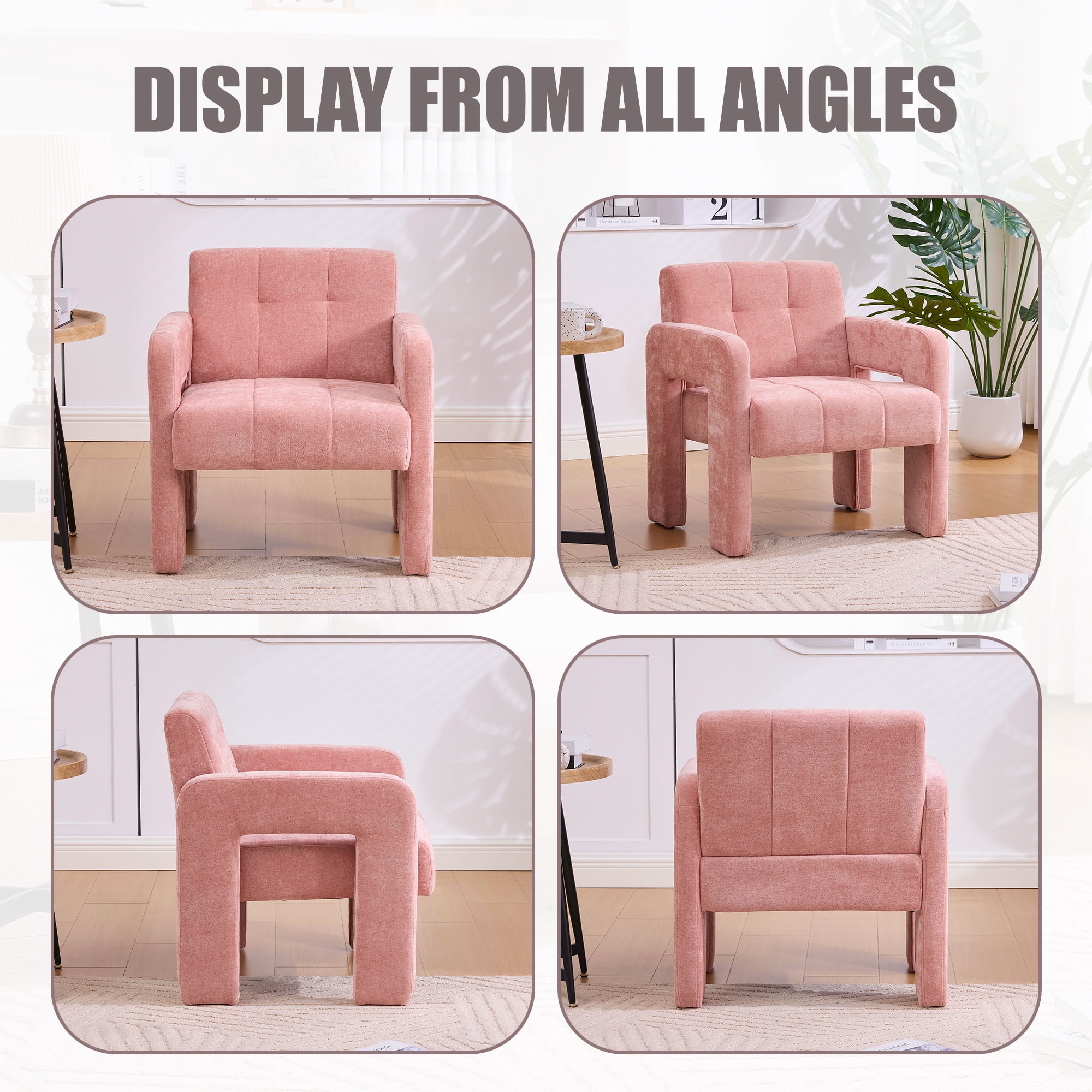 Armchair, Accent Chair, Upholstered Lounge Chair with Plush Chenille Fabric, High-Density Foam Cushion and Modern Minimalist Design, for Living Room Bedroom, Pink