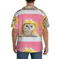 thumbnail image 3 of Uemuo A Funny Cat Pattern Cotton Linen Short Sleeve Shirts,Casual Lightweight Button Down Shirts,Vacation Beach Summer Tops-Medium, 3 of 7
