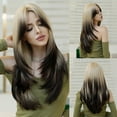 thumbnail image 1 of Long Wig Human Hair with Bangs and Wig Cap Glueless Straight Curly Natural Layered Synthetic Wigs 25 Inch, 1 of 6