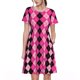 thumbnail image 1 of Balery pink and black argyle Vestidos sueltos de manga corta para mujer, vestidos de verano 2025, vestidos casuales de corte A con vuelo., 1 of 6