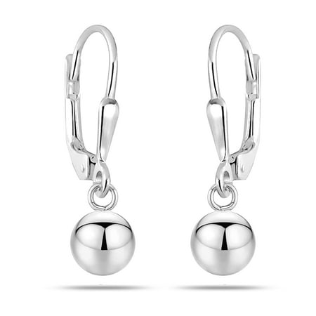 LeCalla 925 Sterling Silver Jewelry Light-Weight Hypoallergenic Ball Drop Leverback Dangle Earrings for Women 5MM