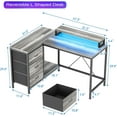 thumbnail image 3 of L Shaped Computer Desk with Power Outlets LED Lights Drawers Shelves Corner Gaming Desk Home Office Workstation Modern Ergonomic Design (Grey), 3 of 7