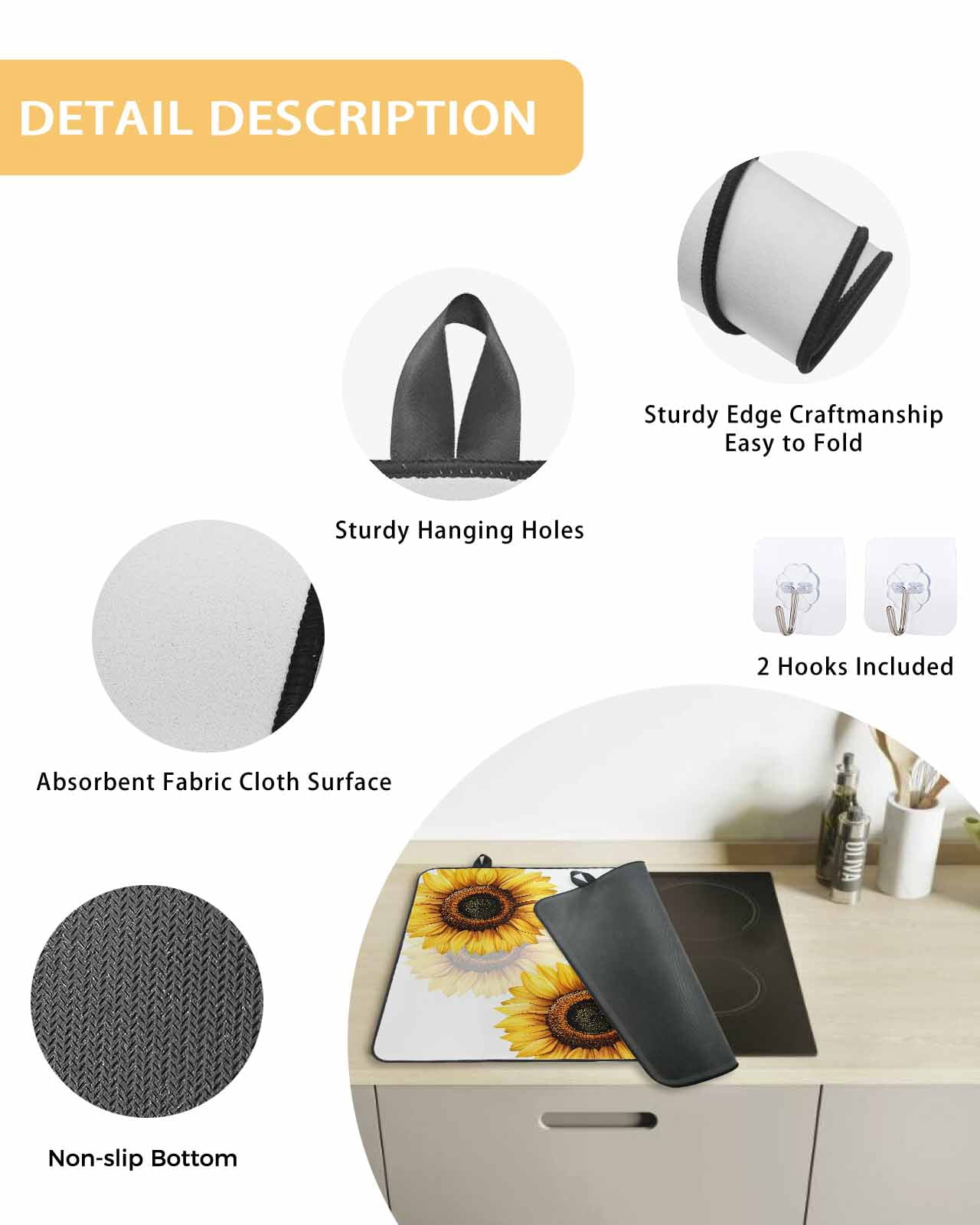 nqOlkjepod Large Induction Cooktop Protector Mat 36"x21", Sunflower Stove Top Covers for Electric Stove, Summer Botanical Floral Blooming Decorative Stove Burner Cover Mats, Glass Top Stove Cover