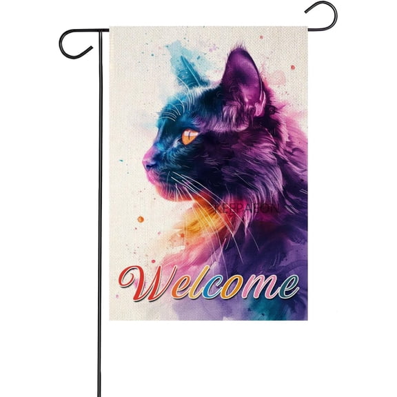 Black Cat Garden Flag 12 x 18 Inch Vertical Double Sided Colorful Farmhouse Holiday Outdoor Linen Yard Flag for Spring Summer Autumn Winter
