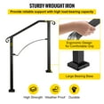 thumbnail image 5 of VEVORbrand Handrails for Outdoor Steps, Fit 2 or 3 Steps Outdoor Stair Railing, Arch#2 Wrought Iron Handrail, Height adjustable Porch Railing, Black Handrails for Concrete Steps or Wooden Stairs, 5 of 10
