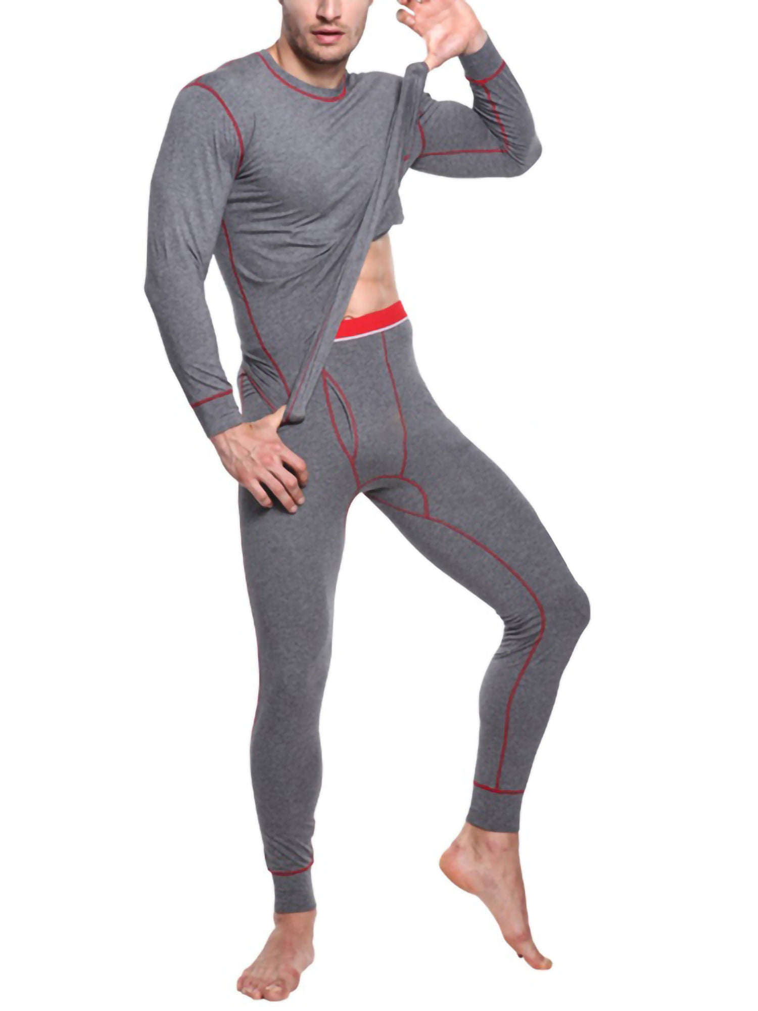 Mens Two Piece Ribbed Long Johns Thermal Underwear Set 