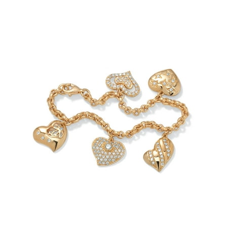 Ak Anne Klein Gold Tone Charm Bracelet - 1.48 TCW Cubic Zirconia Heart Charm Bracelet in Yellow Gold Tone