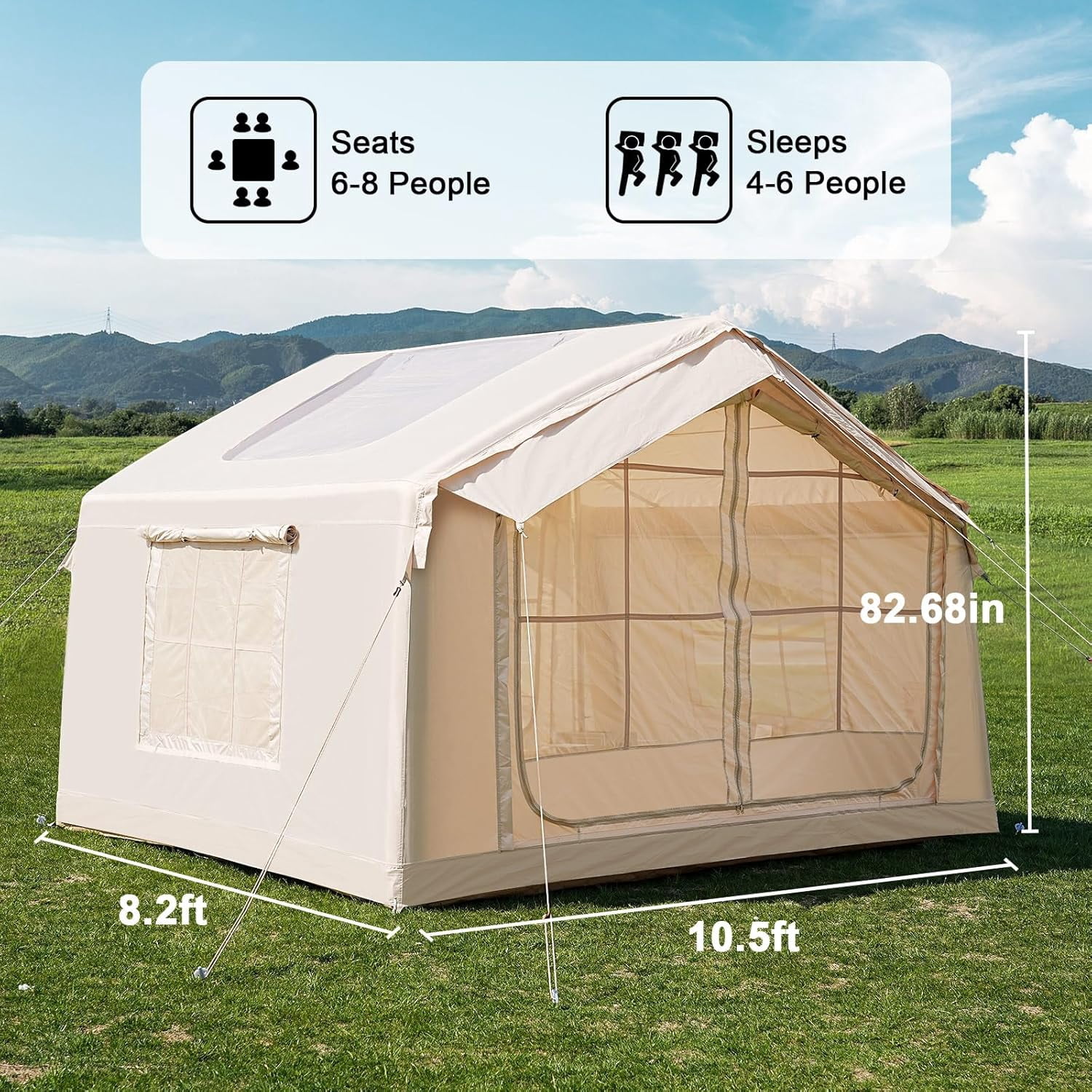 SLSY 4-6 Person Inflatable Tents for Camping, Blow Up Tent with Canopy,Easy Setup InflatableTent 4 Season Tent,Waterproof Oxford Air Glamping Tents for Camping Adult