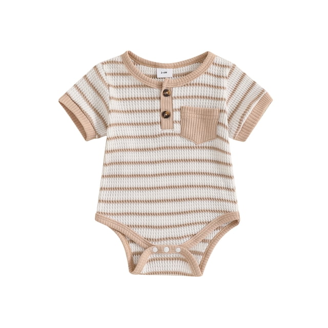 Gupgi 0-12 m Body à Rayures pour Bébé Garçon Manches Courtes Col Rond Combinaison Côtelée