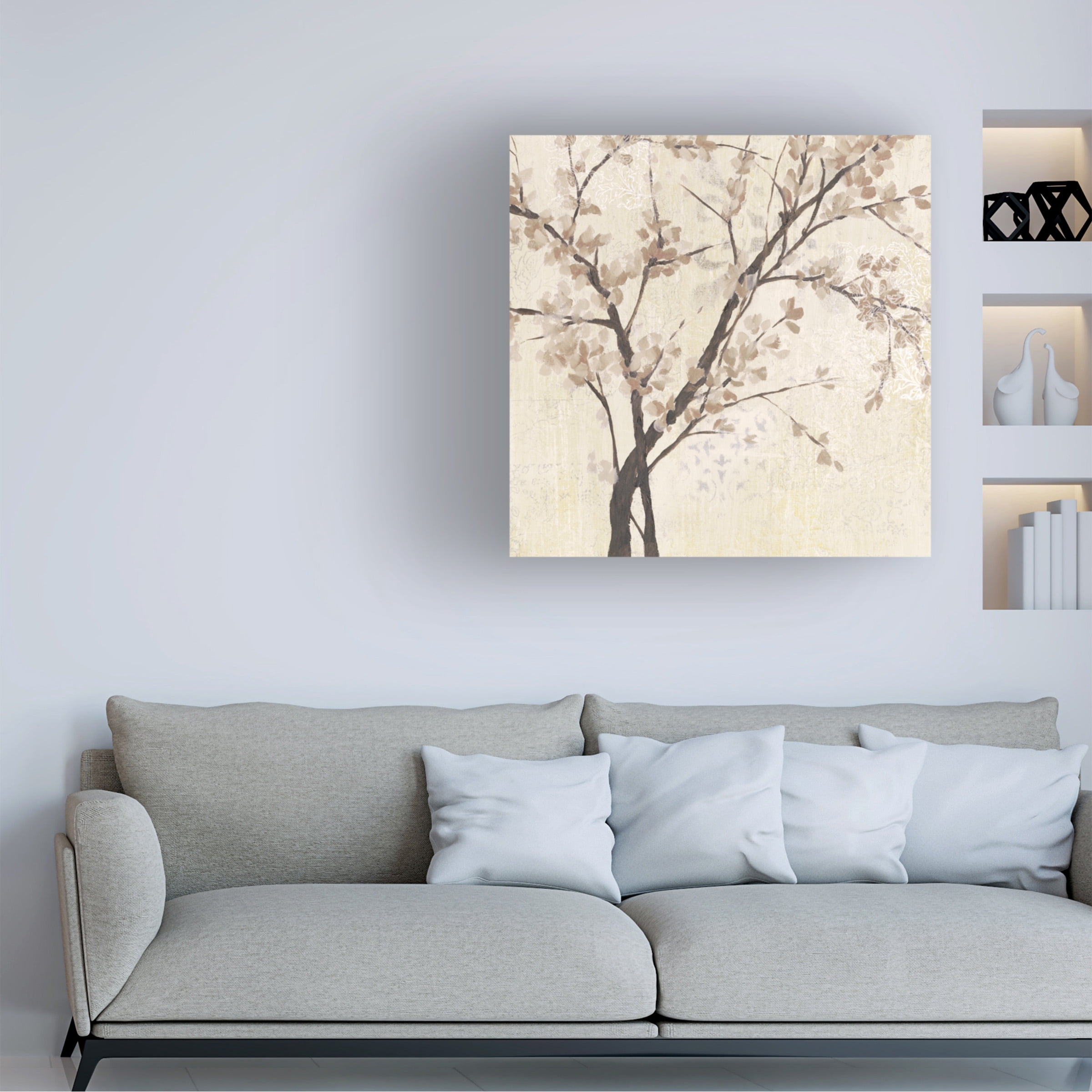 Jennifer Goldberger 'Neutral Blossoms on Cream II' Canvas Art