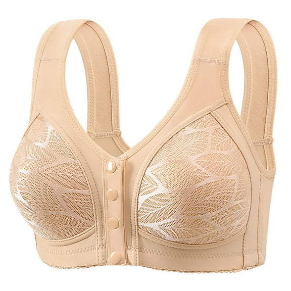 Hjlmsx Daisy Bras for Older Women Front Closure Wireless Push Up Bras Everyday Wirefree Comfortable Sleep Bras Beige 4XL