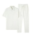 thumbnail image 3 of VBTAPA Mens 2 Piece Casual Beach Outfits Short Sleeve Button Down Textured Shirts and Pants Matching Set Summer Vacation Sets White M, 3 of 9