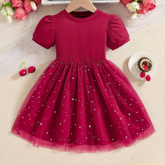 Pounoo New Girls Dresses 10-12 Glitzy Solid Short Sleeve Flower Girl Dresses Round Neck Knee Length Dress Lace Quick Drying Dresses For Kids Girls