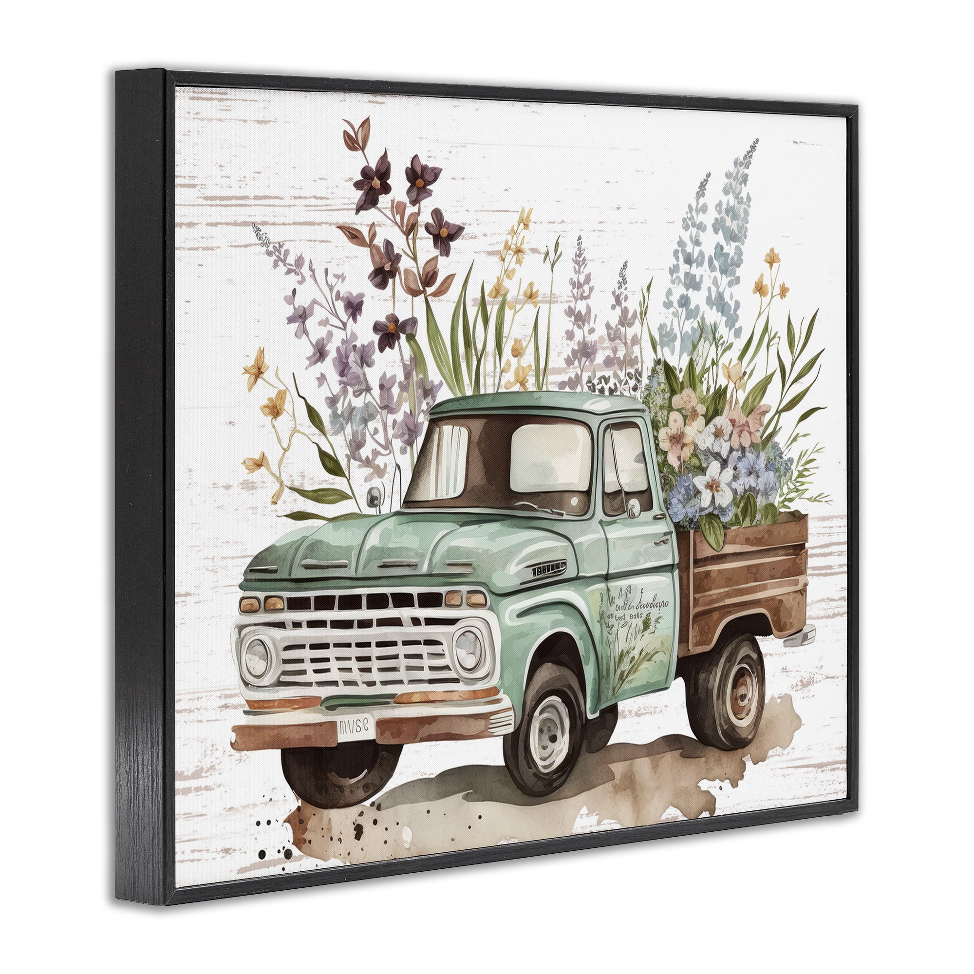Stupell Industries Floral Herb Truck Transportation Painting Black Framed Art Print Wall Art, 20 x 16
