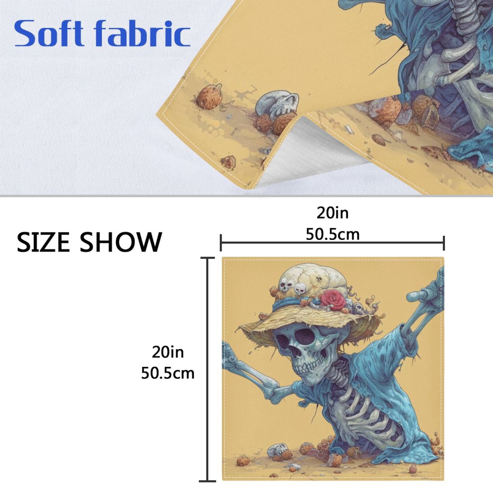 JSTEL Skull Rock Cloth Napkins Set of 6, 20x20 Inch Washable and Reusable Napkin for Decoupage Dinner Party Everyday Use