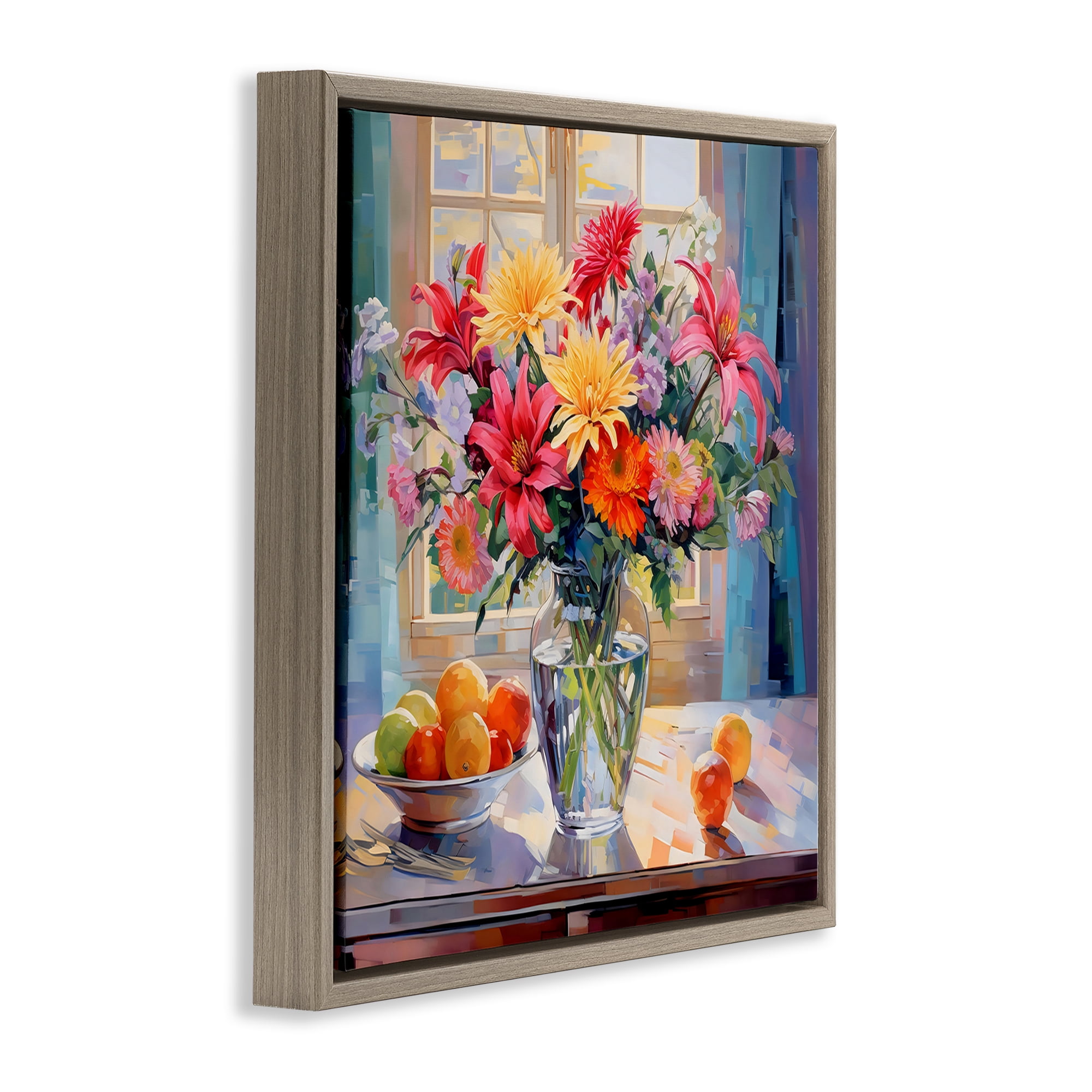 Stupell Industries Summer Flowers & Fruit Brown Framed Floater Canvas Wall Art, design by Creative Studio