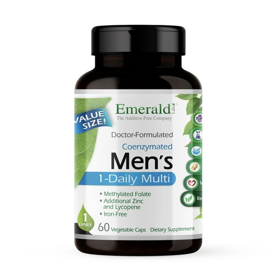 Emerald Labs Men's 1-Daily Multi - Multivitamin with Methylated Folate, Extra Zinc and Lycopene to Support Healthy Prostate, Energy Levels, Bone Strength - 60 Vegetable Capsules