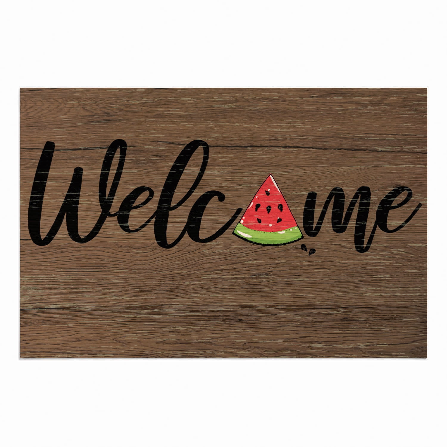 Personalized Planet 27x18 Watermelon Welcome Doormat with Custom Personalization Printed on Brown Rectangular 1/8” Thick Non Slip Mat for Kitchen Hallway Deck or Porch
