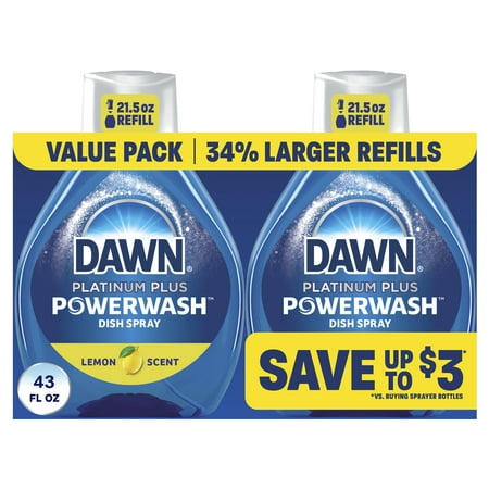 Dawn Powerwash Spray Refill, Dish Soap, Dishwashing Liquid, Lemon, 2 Refills, 43 Fl Oz