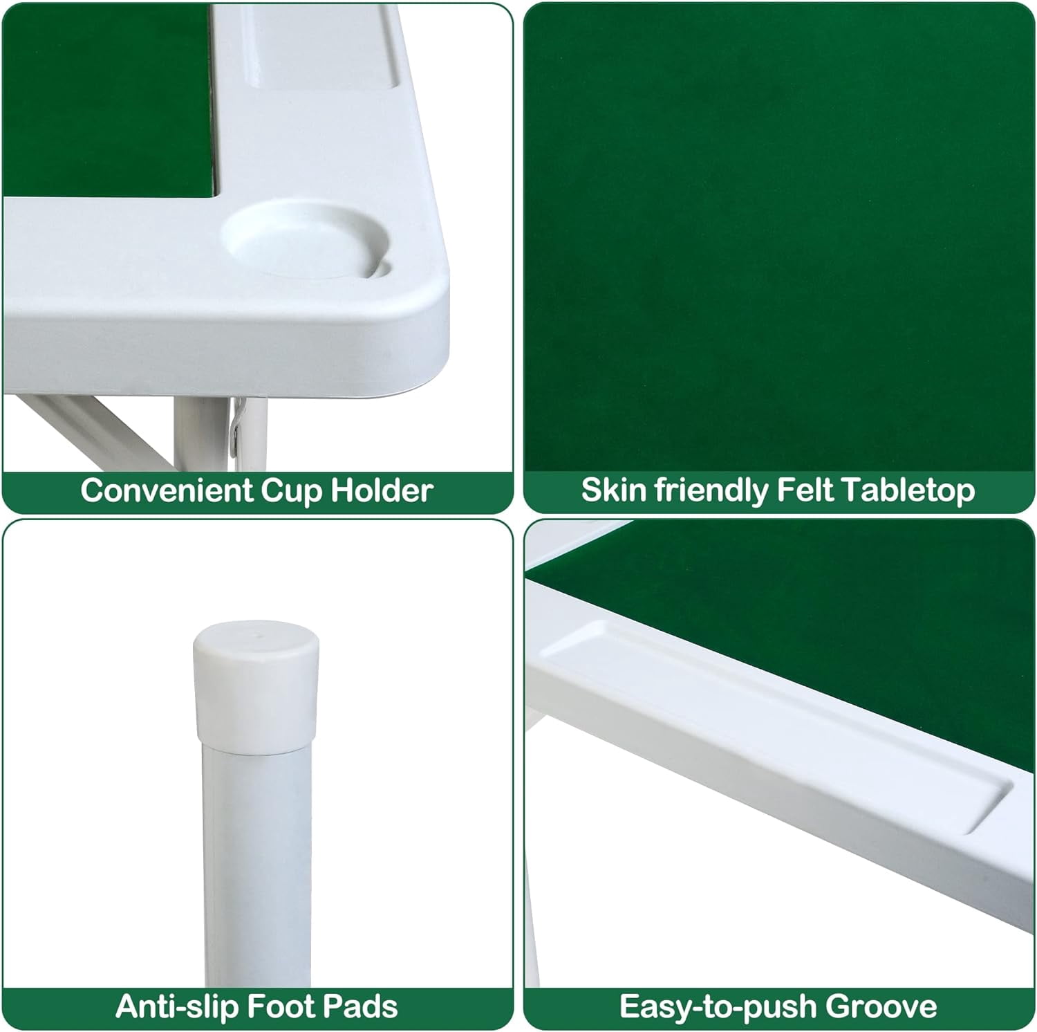 35.4'' Mahjong Table Folding Square, 4 Player Card Table Portable Poker Table with 4 Cup Holders & 4 Chip Grooves, Foldable Game Puzzle Table for Table Games, Domino Game, Board Game, Camping
