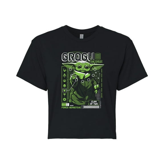 Star Wars - The Mandalorian Grogu Digital  - Juniors Cropped Short Sleeve Graphic T-Shirt