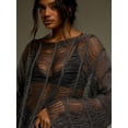 thumbnail image 2 of Slash Neck Distressed Fringe Sweater for Women Long Sleeve Beaded Sheer Knit Loose Fit Y2K Top, 2 of 5