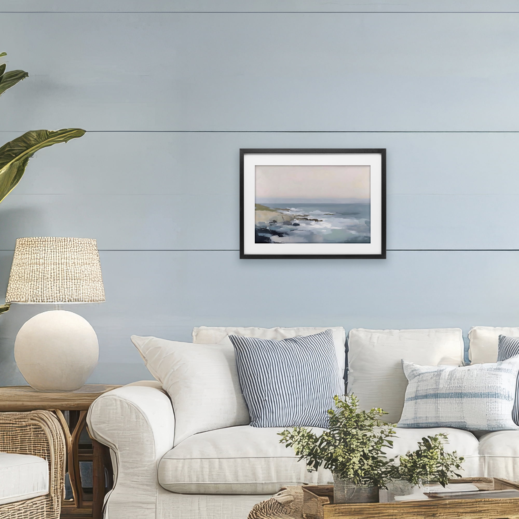 Stupell Industries Serene Coastal Ocean Scene Black Framed Print Under Glass, design by Creative Studio