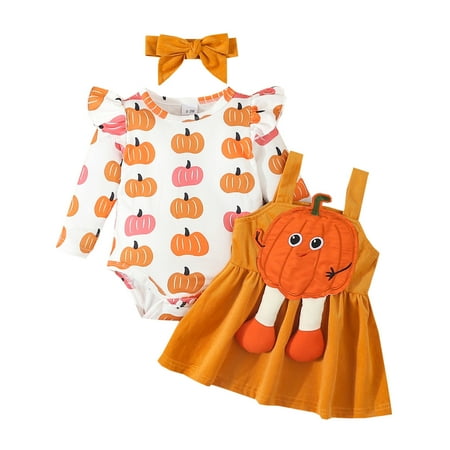 

Outfits For Teen Girls Baby And Girl Printed Cartoon Suspenders Corduroy Suit Orange 6-12M