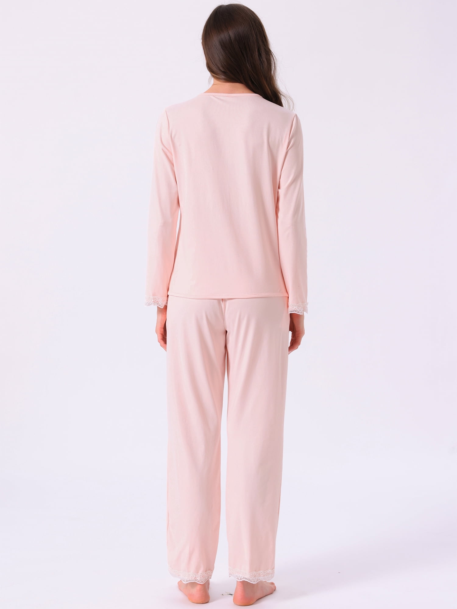 DARING DIVA Pajama Sets Lace Trim Elastic Waist Pant Loungewear S Pink