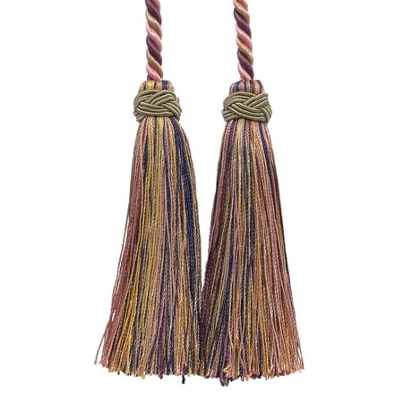 - Double Tassel / Dusty Rose, Dark Blue, and Light Olive / Tassel Tie with 4 inch Tassels, 26