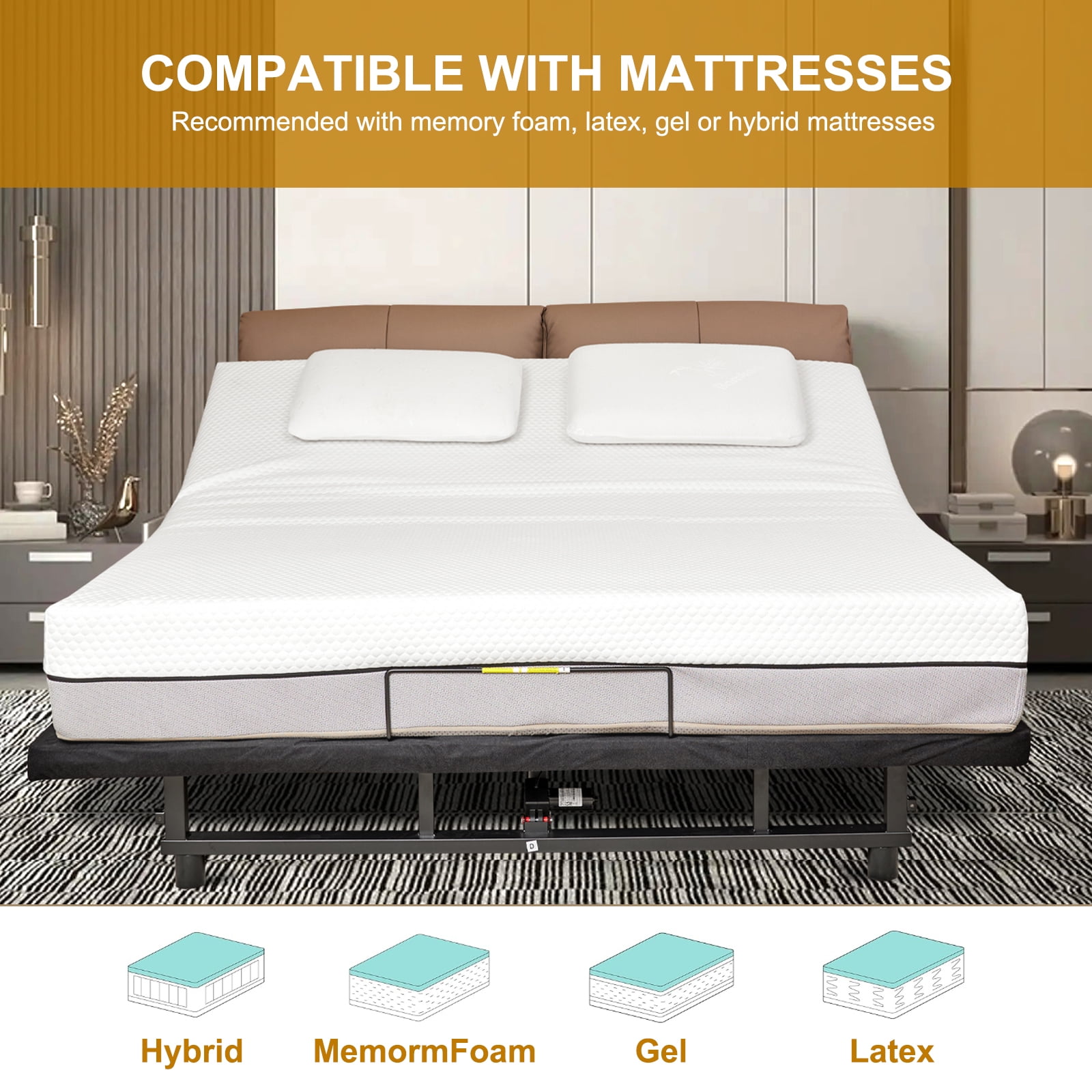 Alvantor Queen Size Electric Adjustable Bed Frame with Wireless Remote,Zero Gravity Base, USB Ports, LED Lights, Black