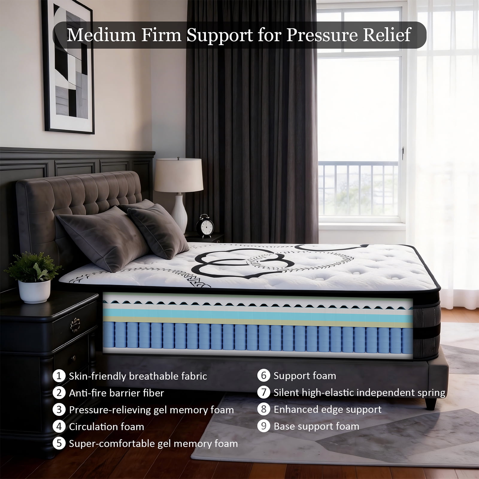 NightyNight Firm Full Mattress 12 Inch Hybrid Mattress Full Size Bed in a Box for Back Pain Relief and Cool Sleep with Gel Foam, OEKO-TEX STANDARD 100 and CertiPUR-US Certified