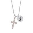 thumbnail image 2 of Delight Jewelry Stainless Steel Psalm 46:5 - She will not Fall Engraved Cross - Silvertone Script Initial Disc - L - Charm Necklace, 20"+3", 2 of 4