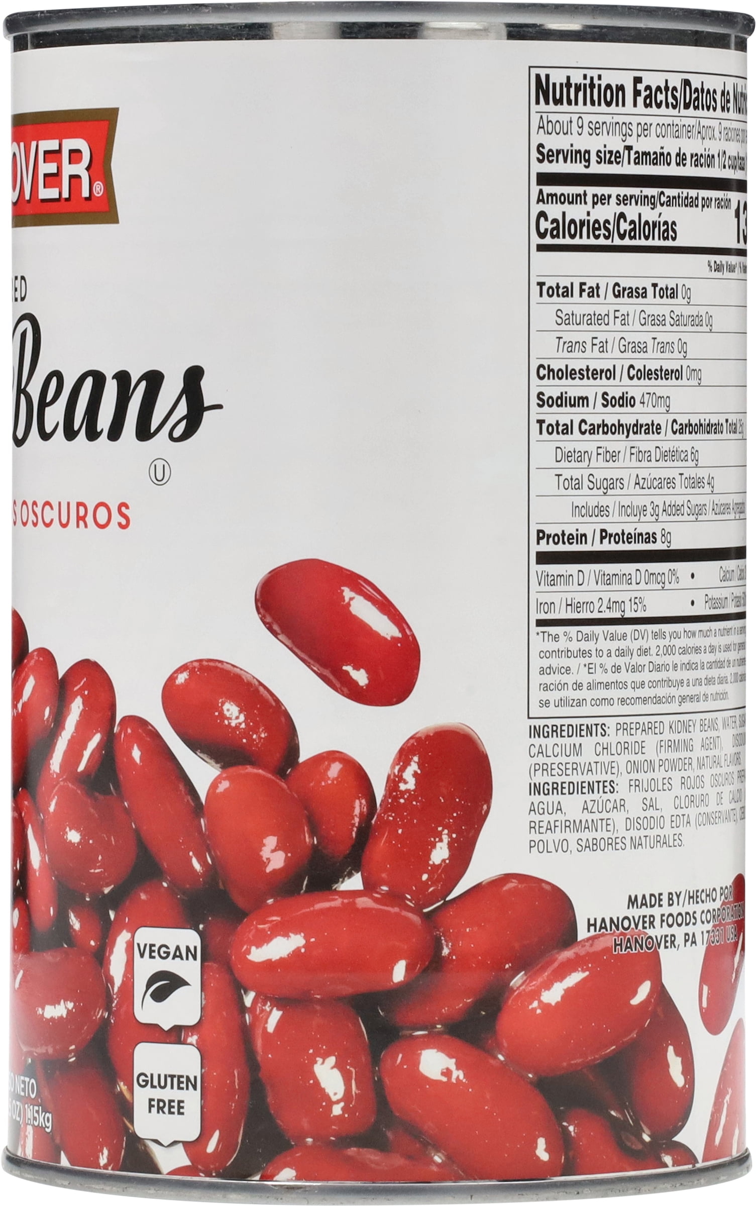 (4 pack) Hanover Redskin Kidney Beans Dark Red, 40.5 oz Can – Family-Size Seasoned Beans for Chili, Rice, and Sides